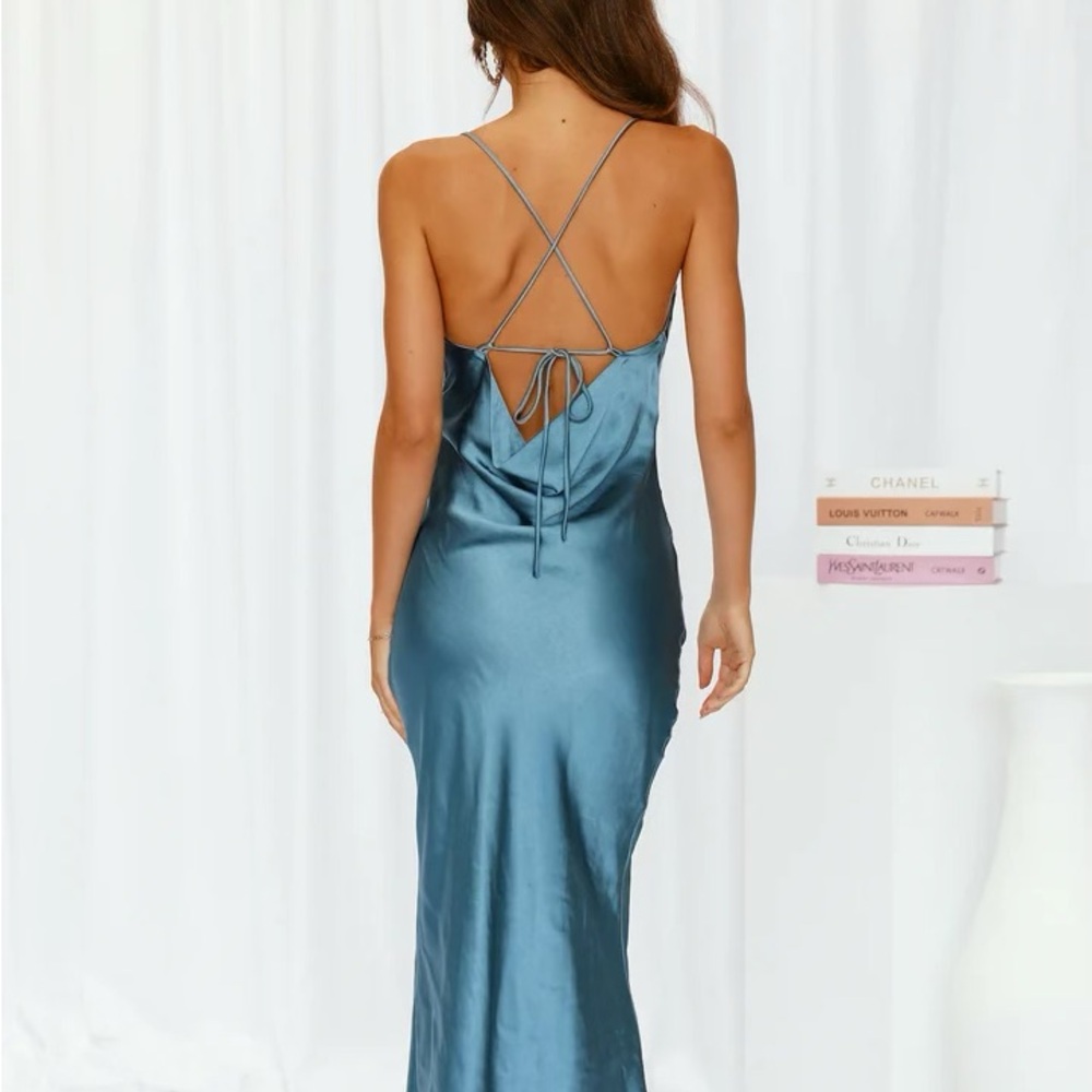 Hello Molly Kissin All Night Satin Maxi Dress Midnight Blue